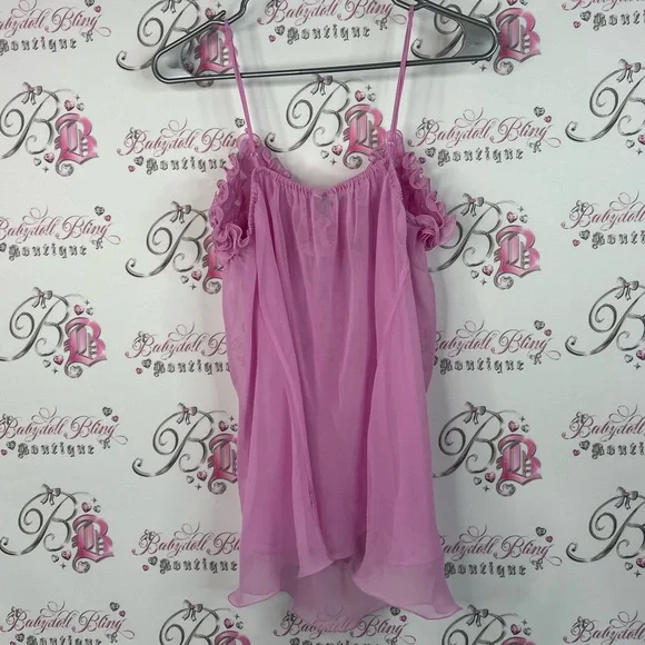 La senza babydoll mini dress top tank ruffles Pink Floral Sheer Babydoll Dress - Picture 2 of 10